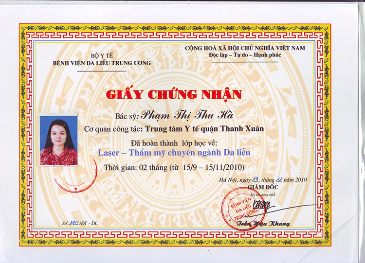Bác sĩ Phạm thị Thu Hà tốt nghiệp khóa học laser chuyên ngành da liễu